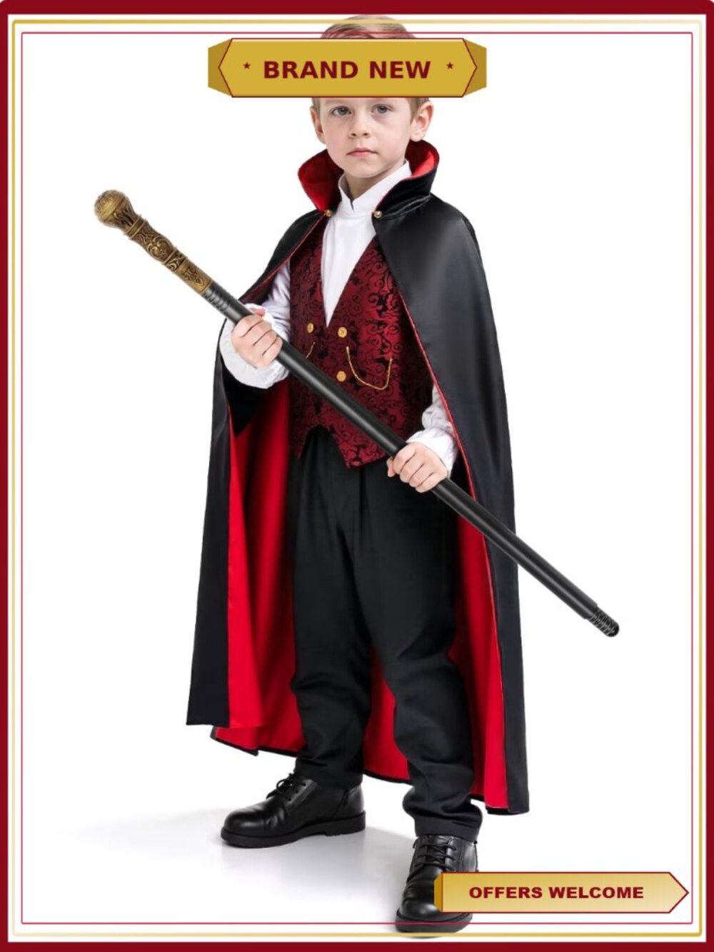 Boys Vampire Costume Set Classic Gothic Kids Cosplay Dress-Up Outfit